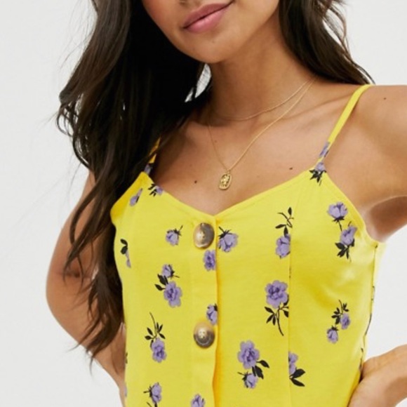 NWT ASOS Yellow Floral Print Button Swing Dress - Picture 3 of 4